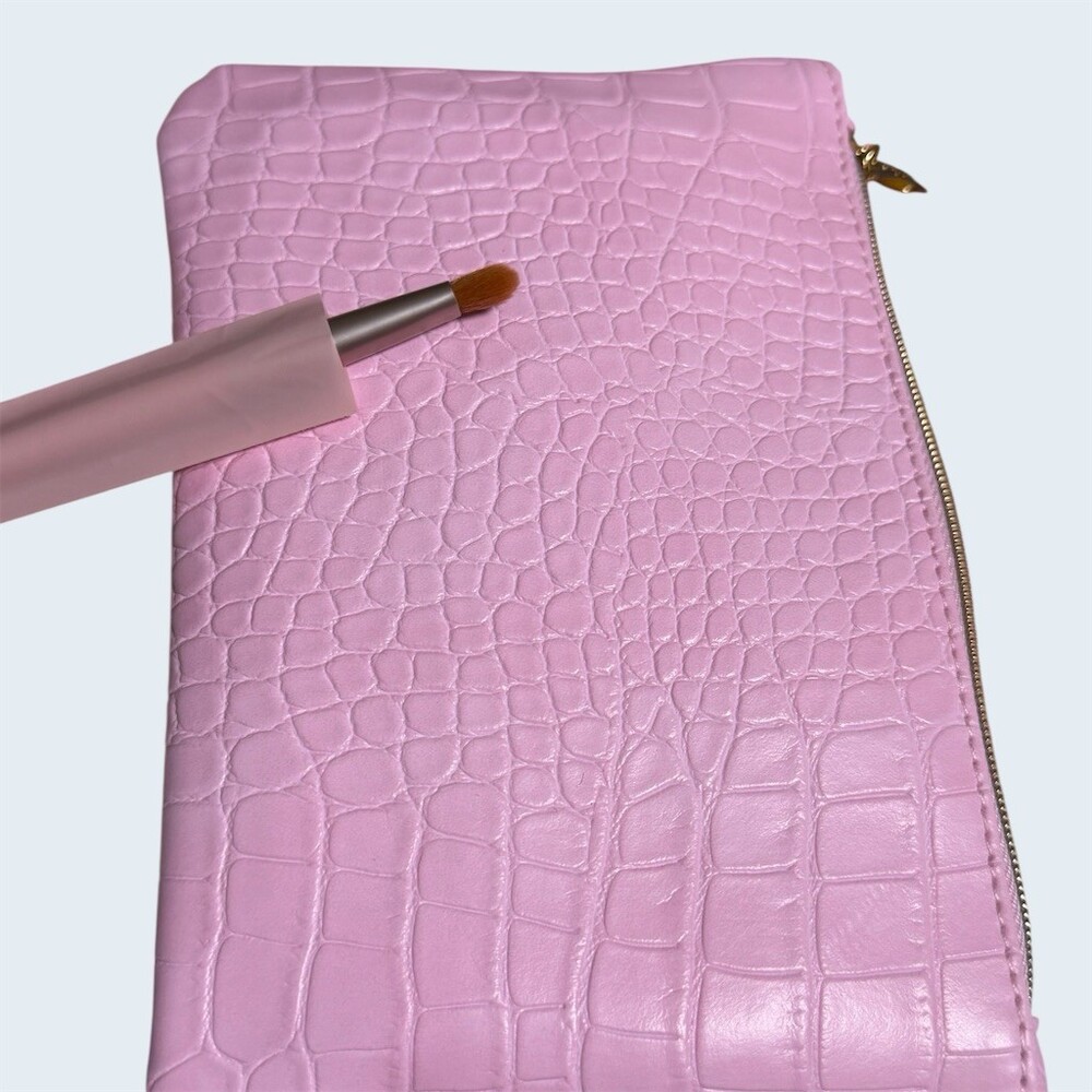 Pear Nova Dear Nova Lid Focus Eye Brush + Pink Zipper Makeup Bag Pouch Set